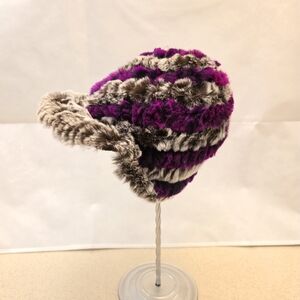 Fuzzy Purple and Gray Striped Hat